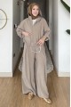 Kapüşonlu ve Taş İşlemeli Tencel Pantolonlu 2 Lİ Takım
