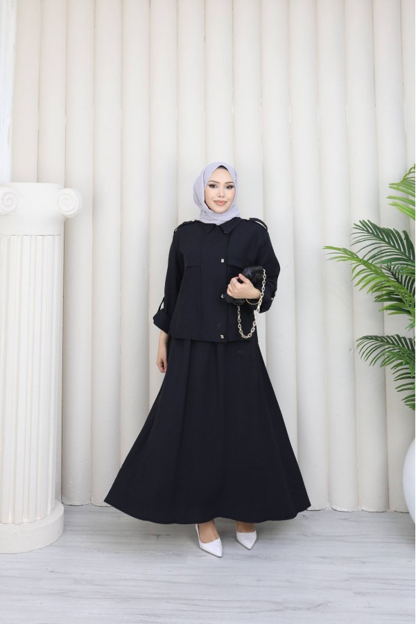 SİYAH Modal Kumaş 2’li Etekli Takım 